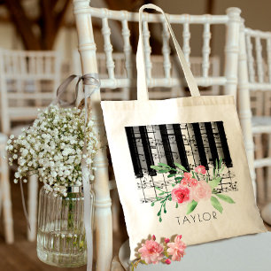 Bolsa Tote música piano cor-de-rosa