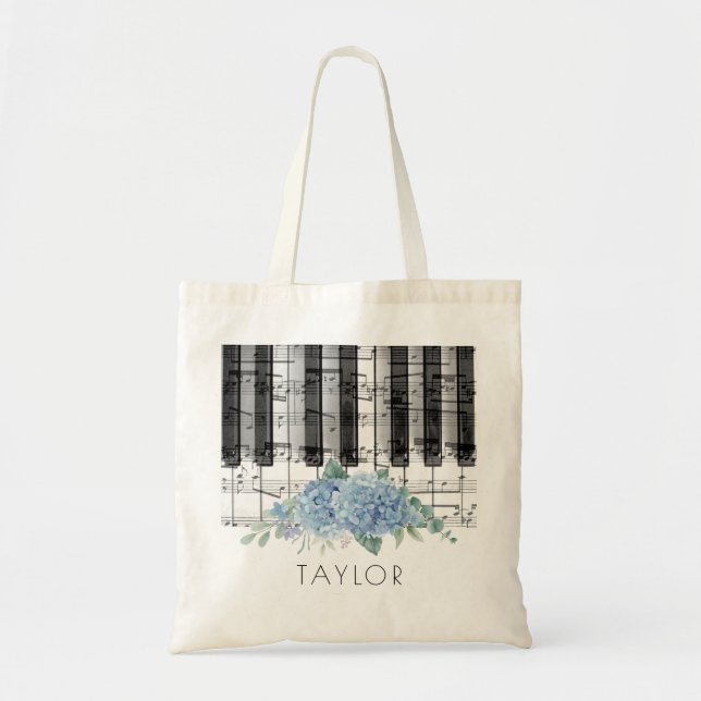 Bolsa Tote música piano Hydrangea flores nome (Frente)