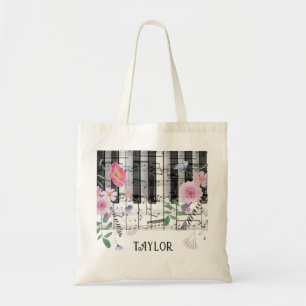 Bolsa Tote música piano nome flores silvestres