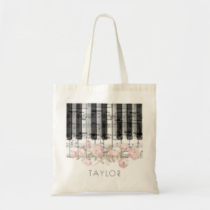Bolsa Tote música piano peônias rosa nome