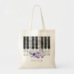 Bolsa Tote música piano púrpura nome floral<br><div class="desc">saco de nomes personalizados para piano de música</div>