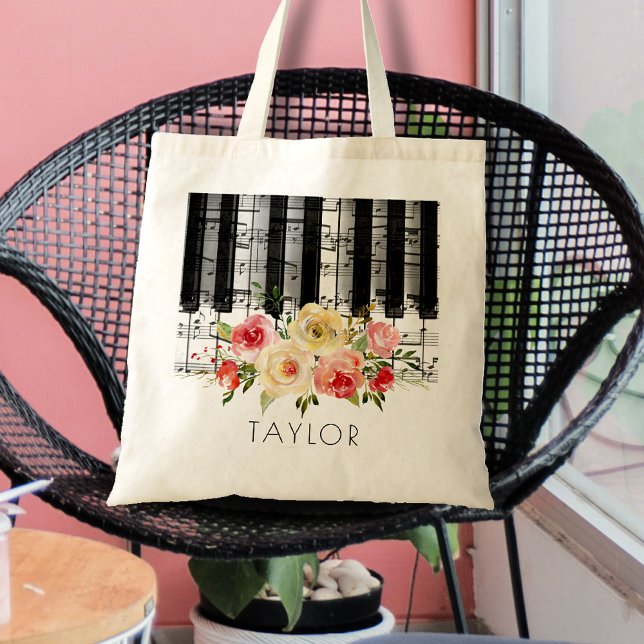 Bolsa Tote música piano watercolor (Criador carregado)