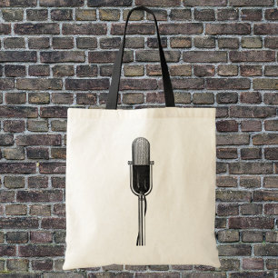 Bolsa Tote Música Vintage, Microfone Retro Antiquado