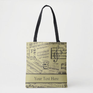 Bolsa Tote música vintage Nota Padrão Músico Tema Músico