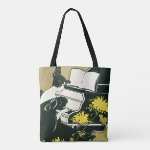 Bolsa Tote Música Vintage, Senhorita Traumerei Tocando Piano,