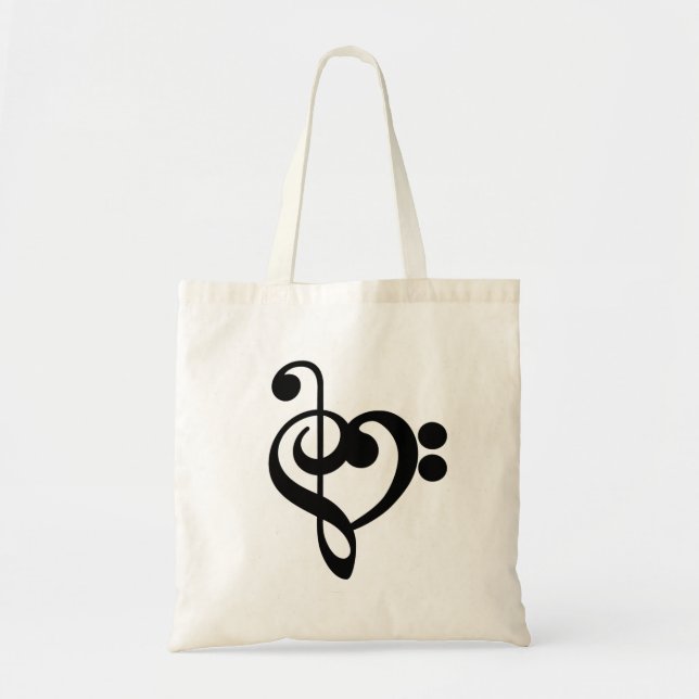 Bolsa Tote Musical Music Heart - Treble Bass Clef (Frente)