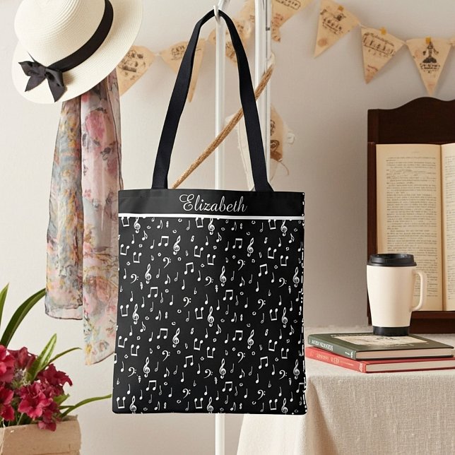 Bolsa Tote Musical personalizado preto e branco (Criador carregado)