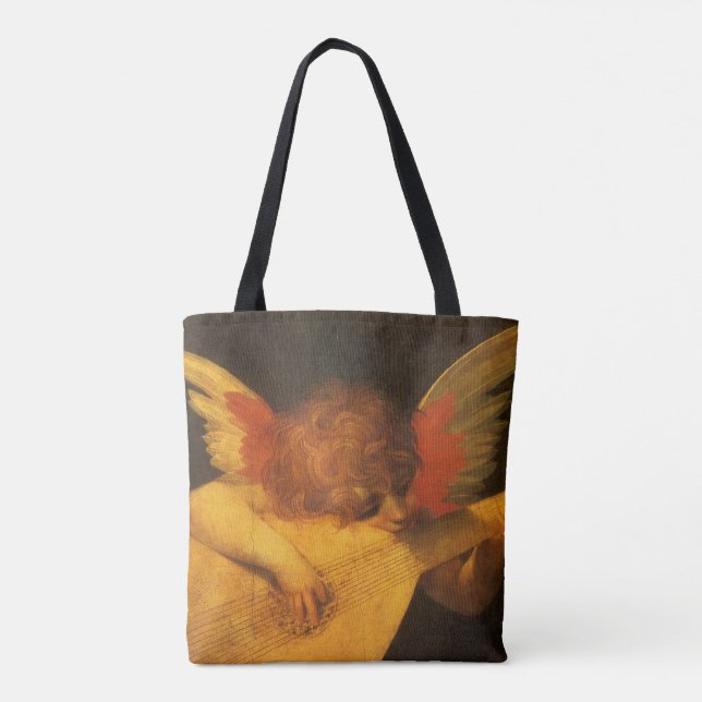 Bolsa Tote Músico Anjo Tocando Alaúde por Rosso Fiorentino (Verso)