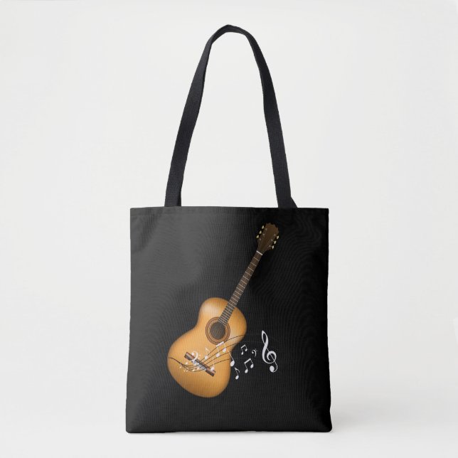 Bolsa Tote Músico de Notas Musicais do Aoustic Guitar Player (Frente)