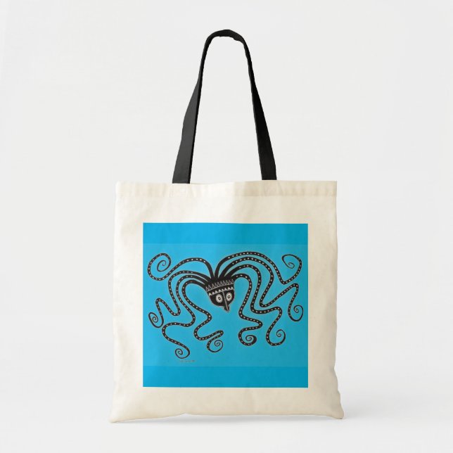 Bolsa Tote Mycenaean Grego Inspirou Azul Octopus Tote Bag (Frente)