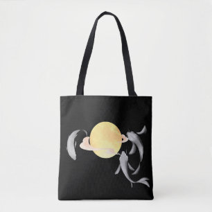 Bolsa Tote Mystic Koi & Golden Moon – Elegante Zen Japonês Ar