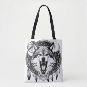 Bolsa Tote Mystic Moon Howler - Dreamcatcher Wolf Art