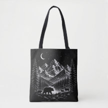 Mystic Mountain Wilderness Night Estilo Linocut