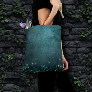 Bolsa Tote Mystic Twilight Stars Brilho verde-claro profund