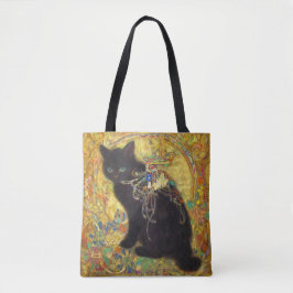 Bolsa Tote Mystical Black Cat in Golden Nihonga