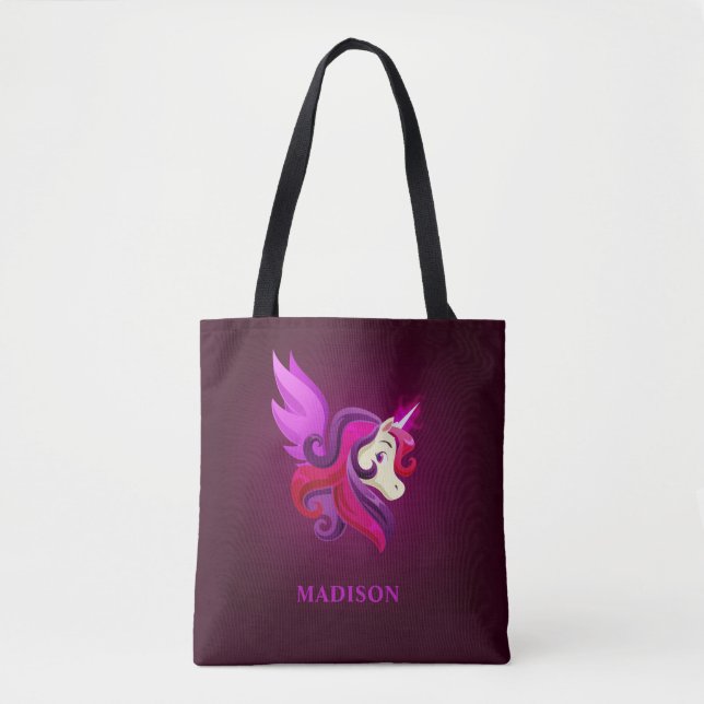 Bolsa Tote Mystical Magenta Unicorn Personalizado Name (Frente)
