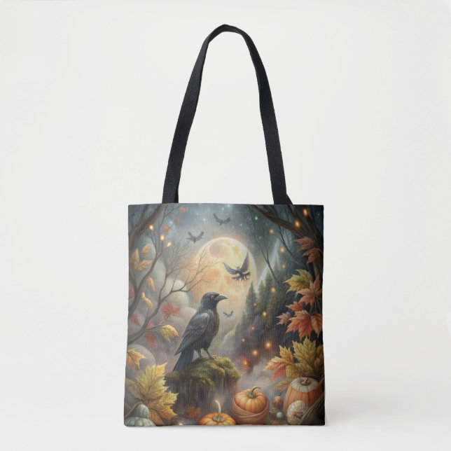 Bolsa Tote Mystical Pumpkin Raven - Fall Forest Magic (Frente)