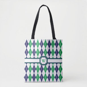 Bolsa Tote Na barra verde Argyle All-Over-Impressão