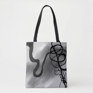 Bolsa Tote Na grade: Cinza Abstrato, Preto e Branco