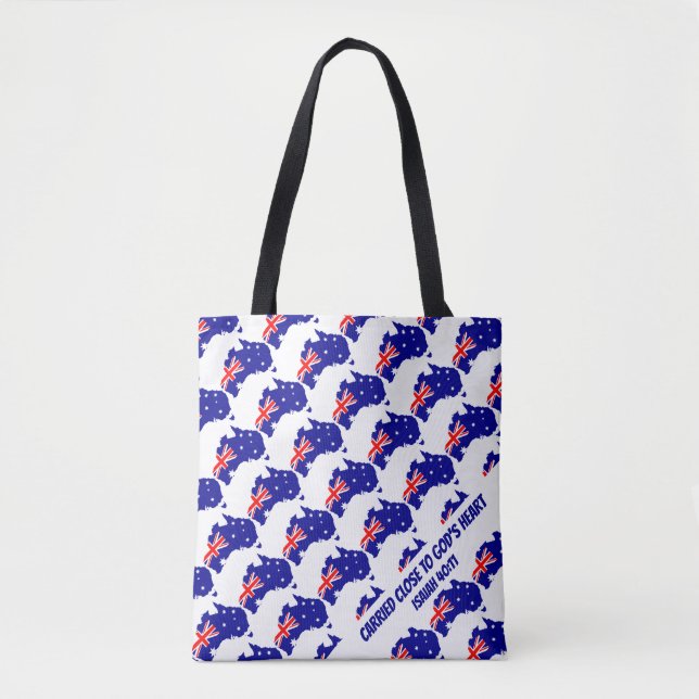Bolsa Tote Na moda AUSTRÁLIA FLAG Christian Scripting Blue (Frente)
