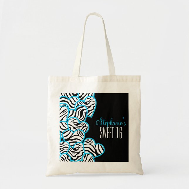 Bolsa Tote Na moda Blue Sweet 16 Zebra Design (Frente)