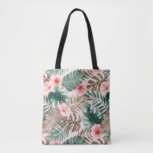 Bolsa Tote Na moda Boho Watercolor Tropical Floral (Frente)