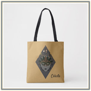 Bolsa Tote Na moda Bronze e Mascarada brilhante preto