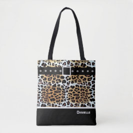 Bolsa Tote Na moda Castanho-branco-branco-leopardo-negro