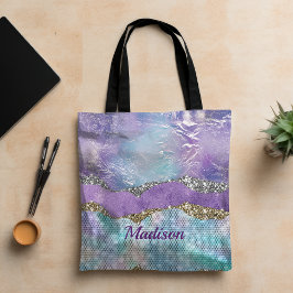 Bolsa Tote Na moda da sereia monograma da turquesa púrpura