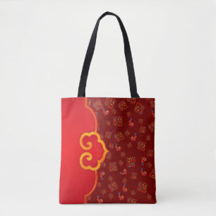 Bolsa Tote Na moda Dark Red Ruyi - Símbolo da sorte 福 coelhos
