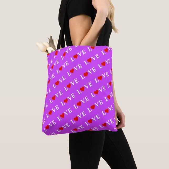 Bolsa Tote Na moda de Elegante de AMOR Roxo (Close Up)