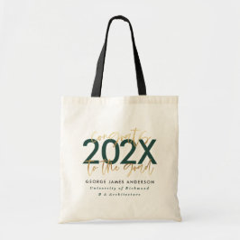 Bolsa Tote na moda de escrita verde e dourada