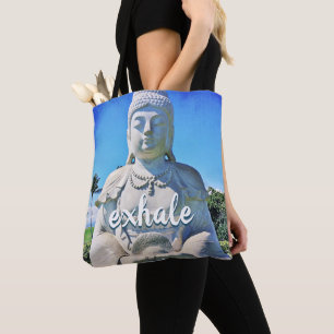 Bolsa Tote Na moda do Script de Exalação de Foto Buda Tropica