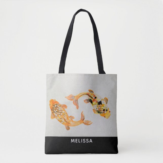 Bolsa Tote Na moda Dourado Peixe Koi (Frente)