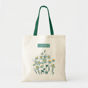 Bolsa Tote Na moda elegante cinzenta azul-margarida-moderna