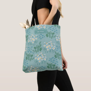 Bolsa Tote Na moda elegante cinzenta azul-margarida-moderna