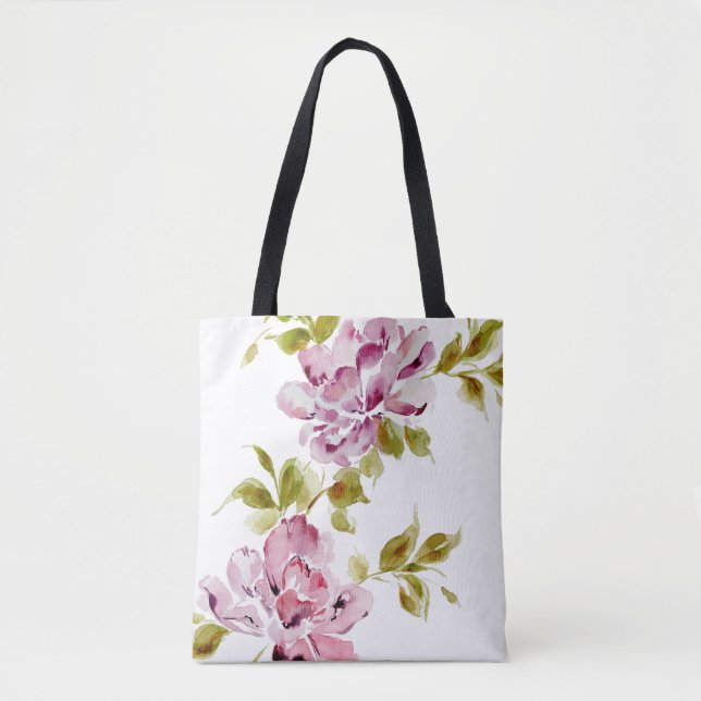 Bolsa Tote Na moda elegante floral cor-de-rosa (Frente)