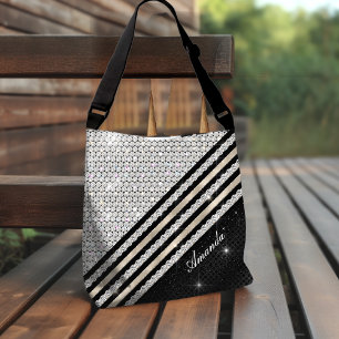 Bolsa Tote Na moda faux Crystal prata e Black Personalizado
