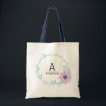 Bolsa Tote Na moda Floral Chic Modern Bridesmaid<br><div class="desc">Saco floral moderno,  branco,  festivo e elegante,  com flores em folhagem,  roxo e rosa,  rosa.</div>