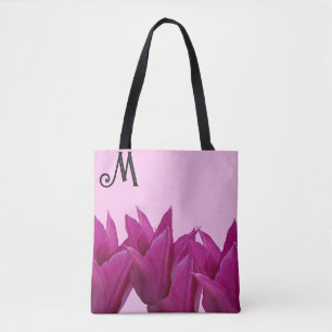 Bolsa Tote Na moda floral rosa bonito monograma M personalizá