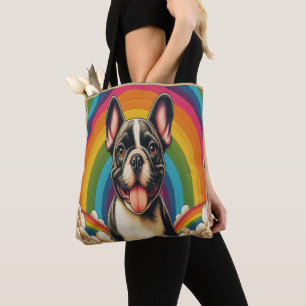 Bolsa Tote Na moda Francês Bulldog Cachorro Colorido Arco-Íri