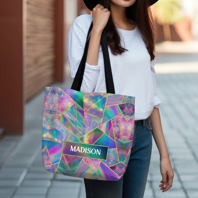 Bolsa Tote Na moda holographic chic faux gold (Criador carregado)