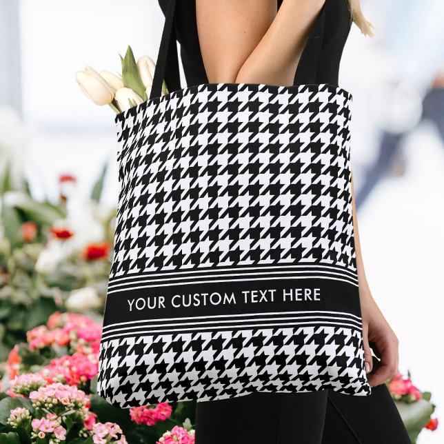 Bolsa Tote Na moda Houndstooth Personalizado Branco Preto (Criador carregado)