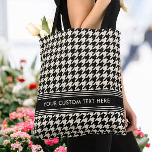 Bolsa Tote Na moda Houndstooth personalizado preto esbranquiç