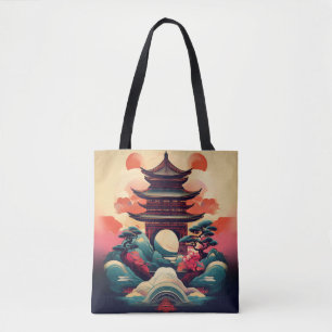 Bolsa Tote Na moda Japonês Pagoda: Impressão cultural debaixo