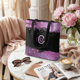 Bolsa Tote Na moda Magenta E Nome Preto E Monograma