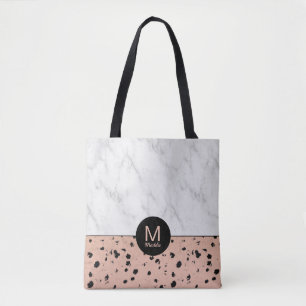Bolsa Tote Na moda Marble e Rosa Dourado Padrão com Monograma