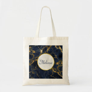 Bolsa Tote Na moda marinho Azul e Dourado Marble Moderno