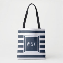 Bolsa Tote Na moda Monograma Marinho Blue Stripe