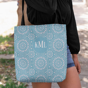 Bolsa Tote Na moda Monograma, rosa e azul, personalizado